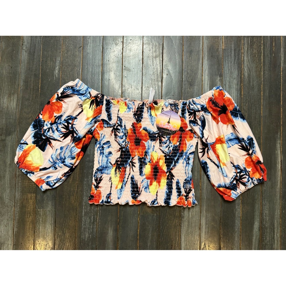 Love In Design Floral Smocked Off The Shoulder Crop Top Tropical Boho